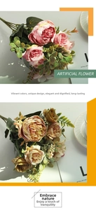 Macro shot of artificial ranunculus silk flower bouquet in pink and champagne colors