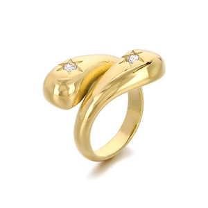 Gold stainless steel wrap ring featuring star-set diamonds on a white background