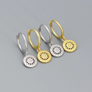 925 Sterling Silver Hoop Earrings Round Sun Star Compass Pendant Dangle Niche Minimalist Fashion Accessories For Women