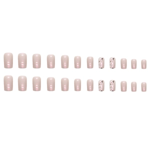 Long square aurora white floral press-on nails with shimmering pearlescent pink finish