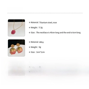 Specifications for stainless steel dried rose flower necklace and earring jewelry set