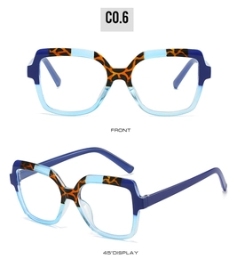 Front and 45-degree views of blue contrast large square blue light blocking frames