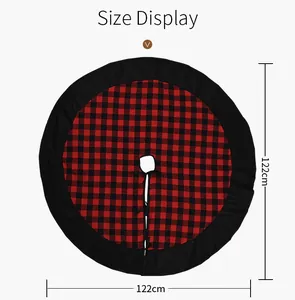 Size display showing 122cm diameter for the red and black plaid Christmas tree skirt