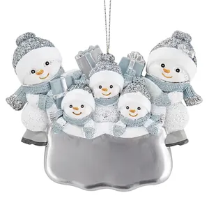 Christmas snowman family of five ornament with silver base for personalized DIY names