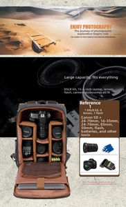 Internal view of DSLR backpack with adjustable dividers for 1 camera and 4 lenses