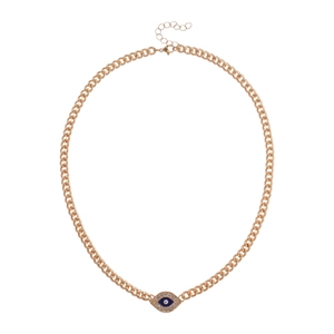 Three-piece gold plated evil eye pendant necklace set with crystal zircon and cuban chain
