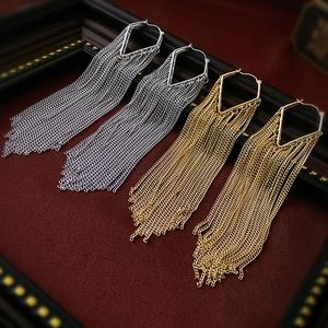Alloy Geometric Triangle Tassel Long Chain Drop Earrings With Silver Earring Post Western Fashion Jewelry For Women