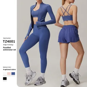 Seamless Women Yoga Set High Waist Butt Lifting Workout Outfit Moisture Wicking Sports Bra Shorts Leggings Jacket Set