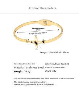 Dimensions détaillées du bracelet avion en acier inoxydable doré 18k avec émail et zircon