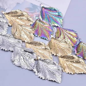 Leaf pendant in gold, silver, and rainbow colors for DIY necklaces and jewelry making