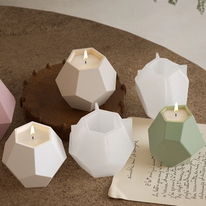 Macro detail of hexagonal silicone candle mold and multi-faceted geometric resin finished crafts