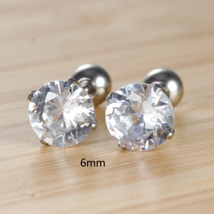 Macro shot of 6mm round cubic zirconia stud earrings with a four-prong setting