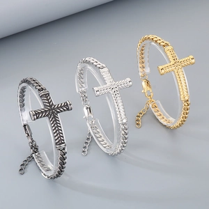 Bracelets hip hop en acier inoxydable avec pendentifs croix en or, argent et noir