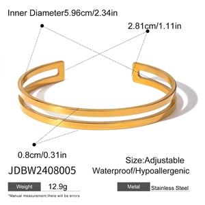 Polished 18k gold plated stainless steel hollow double-layered open cuff bracelet