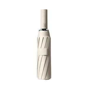 Automatic 12-rib folding umbrella in beige color with water-repellent fabric for sun and rain