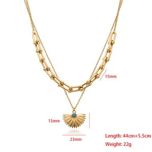 Detail showing 44cm+5.5cm length and 22g weight for this double-layered gold necklace