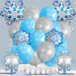 Blue and silver snowflake foil balloons set for Frozen theme Christmas party decor
