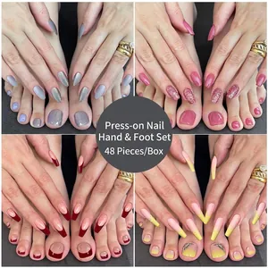 Faux Ongles Pour Mains Et Pieds Style Français Motif Cœur Brillant Dégradé Plastique Ongles Artificiels Pour Femmes
