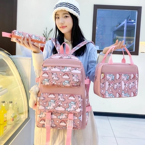 Girls Cartoon Unicorn Backpack And Lunch Bag And Pencil Case Lightweight Nylon Large Capacity Breathable Student School Bag
