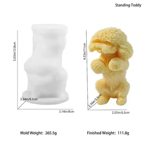 DIY silicone mold for standing teddy dog candles with fine fur texture details
