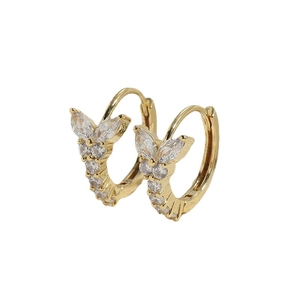 Luxurious 14K gold plated butterfly hoop earrings with sparkling zircon stones