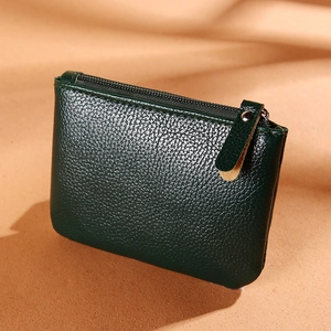 Unisex dark green lychee pattern PU leather coin purse with smooth zipper detail