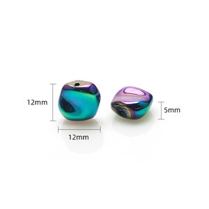 12mm iridescent electroplated rhombus glass pendant for DIY jewelry making and crafts