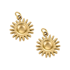 Golden sunburst pendant set in polished stainless steel for DIY jewelry making and crafts