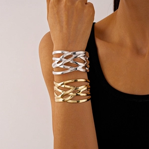 Geometric Hollow Open Cuff Bracelet Metal Multi Layered Braided Design Minimalist Jewelry For Women Modern Accessories