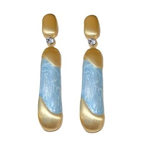 Orecchini pendenti vintage in oro opaco e smalto celeste con piccoli cristalli brillanti