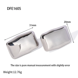 Detailed view of large rectangular silver stud earrings with 31mm length and 20mm width