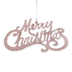 Pink gold Merry Christmas glitter letter hanging ornament for festive tree decoration