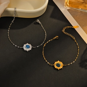 Stainless Steel Star Moon Sun Enamel Bracelet For Women 14K Gold Plated Celestial Astronomical Fashion Adjustable Jewelry Bracelet Gift