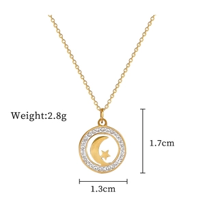 Detailed view of gold celestial pendant dimensions showing 1.3cm diameter and 2.8g weight
