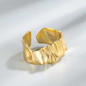 Minimalist S925 sterling silver open ring featuring a heavy metal irregular fold texture
