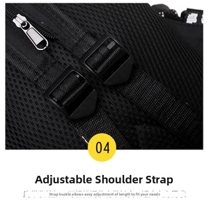 Détail des boucles réglables et du tissu en maille du sac à bandoulière noir robuste