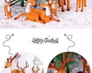 Detailed plush reindeer figurines in a snowy Christmas scene with Merry Christmas text
