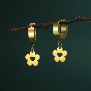 Stainless Steel Flower Charm Hoop Earrings For Women Minimalist Heart Hollow Pendant Gold Silver Plated Fashion Jewelry