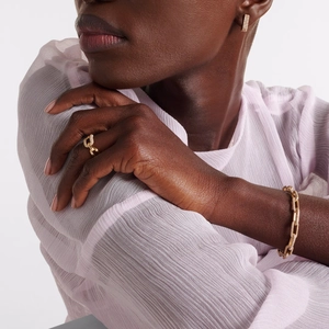 18K gold plated stainless steel jewelry set with zircon crystals featuring earrings and ring