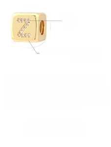 Detailed view of 18K gold-plated cube bead featuring a zircon-encrusted letter Z design