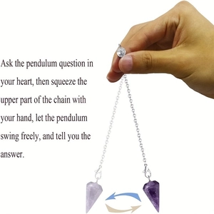 3pcs natural amethyst hexagonal pendulum pendants with silver chain and guide text
