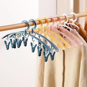 Multi Clip Clothes Hanger Wide Shoulder Non Marking Plastic Drying Rack Swivel Hook For Socks Underwear Laundry Closet Storage