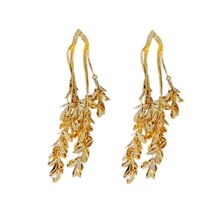 Elegant gold-plated leaf tassel earrings featuring a multi-layer dangled nature design