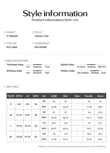 Size chart and fabric specifications for the women's casual short sleeve patchwork t-shirt