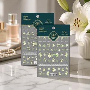 3D Fresh Lily αυτοκόλλητα νυχιών TS-2739 με λουλούδια φιόγκους και λευκή δαντέλα