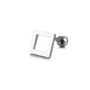 Minimalist silver titanium steel geometric square stud earring with secure screw back closure
