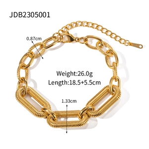 18k gold plated stainless steel chunky chain bracelet with detailed size measurements
