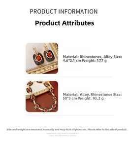 Detailed size specifications for vintage enamel jewelry set with necklaces and earrings