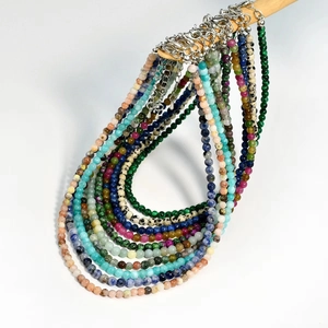 Natural Stone Beaded Necklace For Women Amazonite Tourmaline Handmade Jewelry With Adjustable Metal Extension Chain