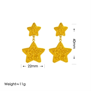 Golden titanium steel star-shaped layered earrings with textured finish, 40mm x 22mm size